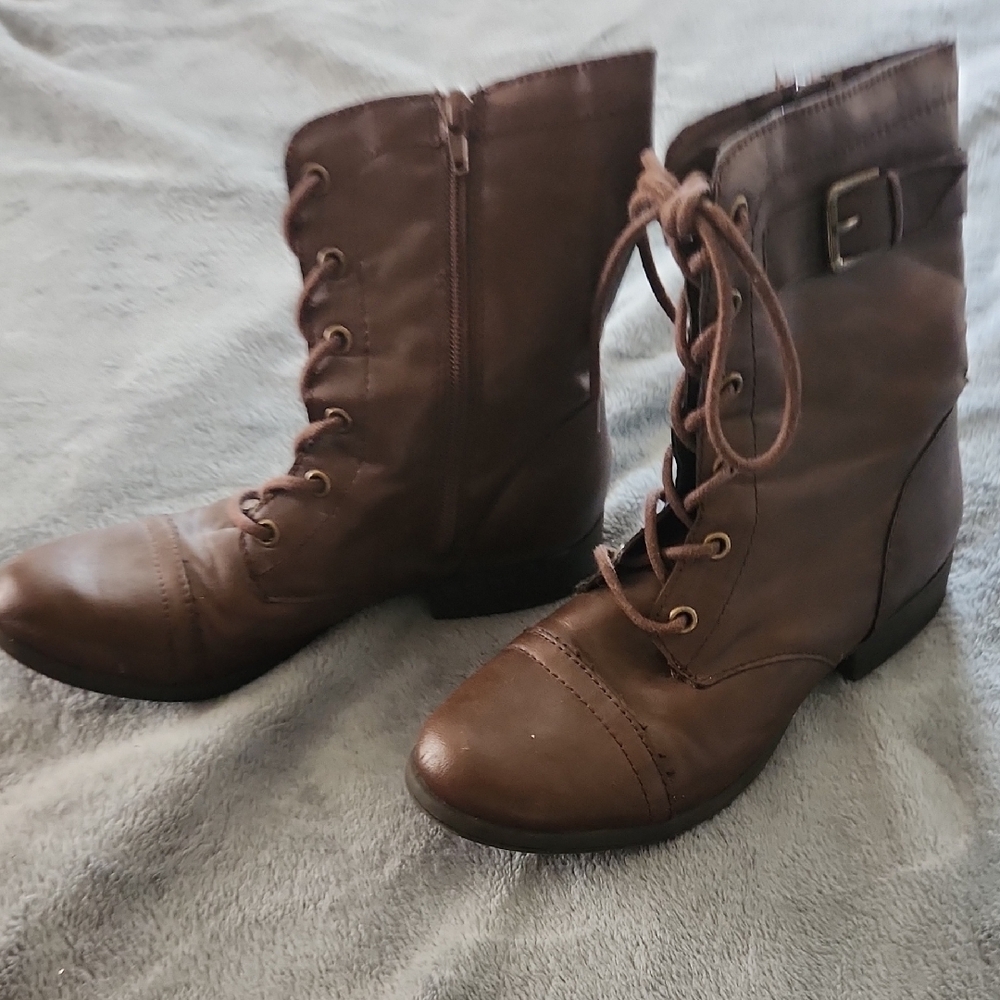 Brown Lace-Up Ankle Boots